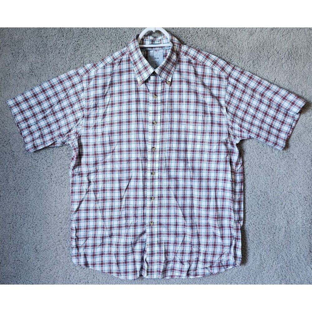 LL Bean Traditional Fit Plaid Short Sleeve Button Down Shirt Size Large Cotton